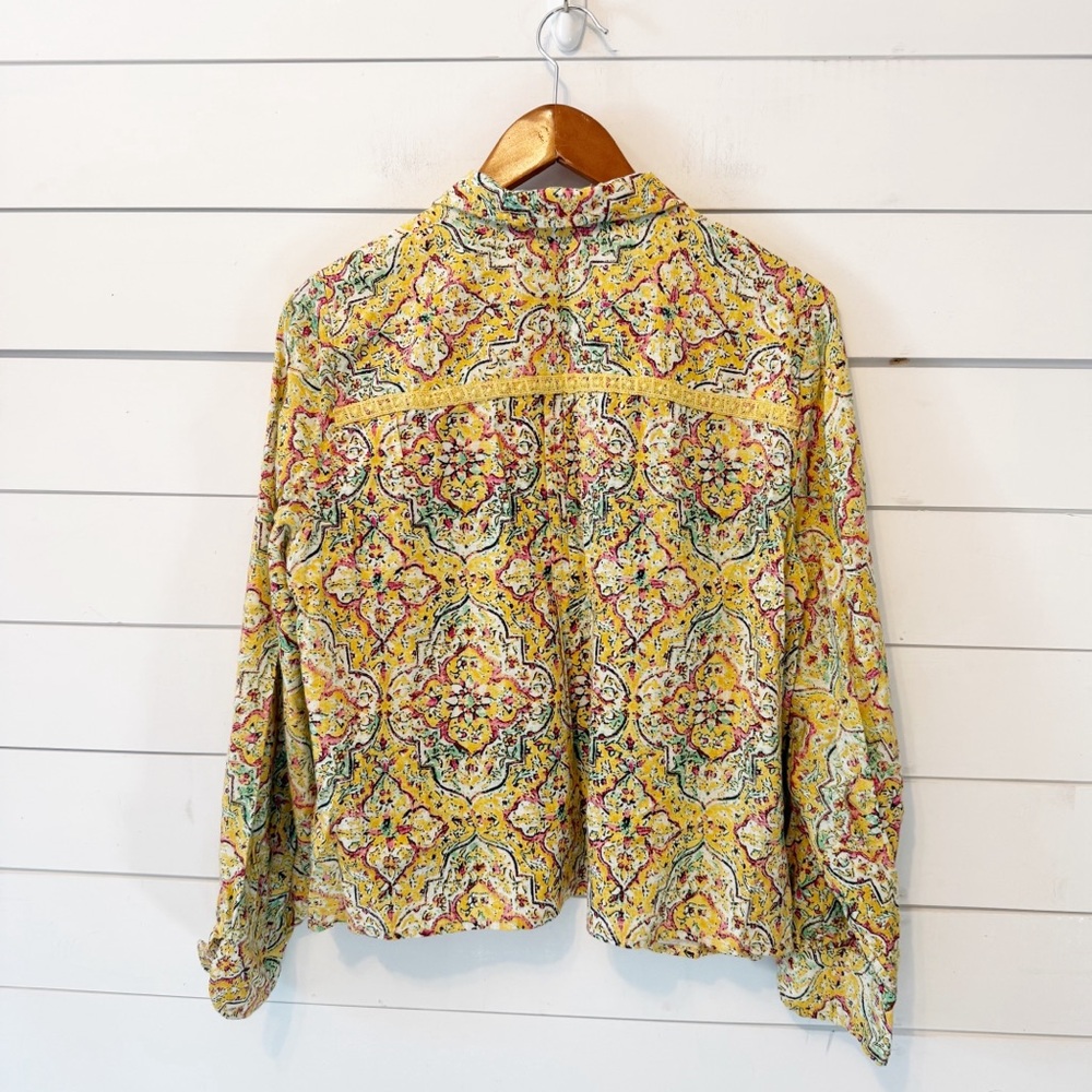 Anthropologie | Pilcro Pintuck Peasant Blouse in a yellow floral print Large - Picture 5 of 13